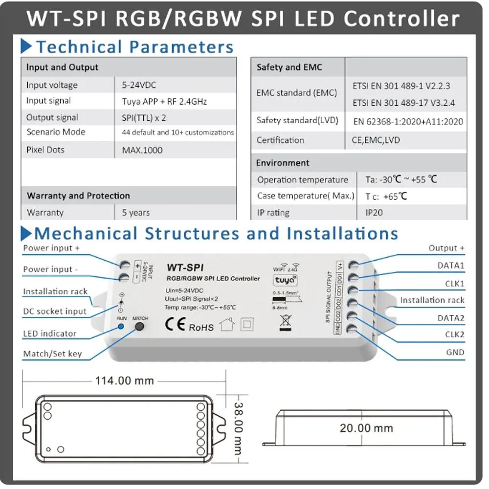 RF SPI LED  Ʈѷ WT-SPI  , WS2811, WS2812, WS2815, UCS1903 ȼ, SK6812 RGB LED Ʈ , 5V-24V DC 2.4G